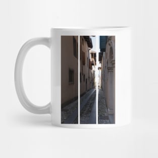 North Italy Life in the center of the lombard medieval city. Walking through narrow streets and walls. Sunny summer day. (vertical) Mug